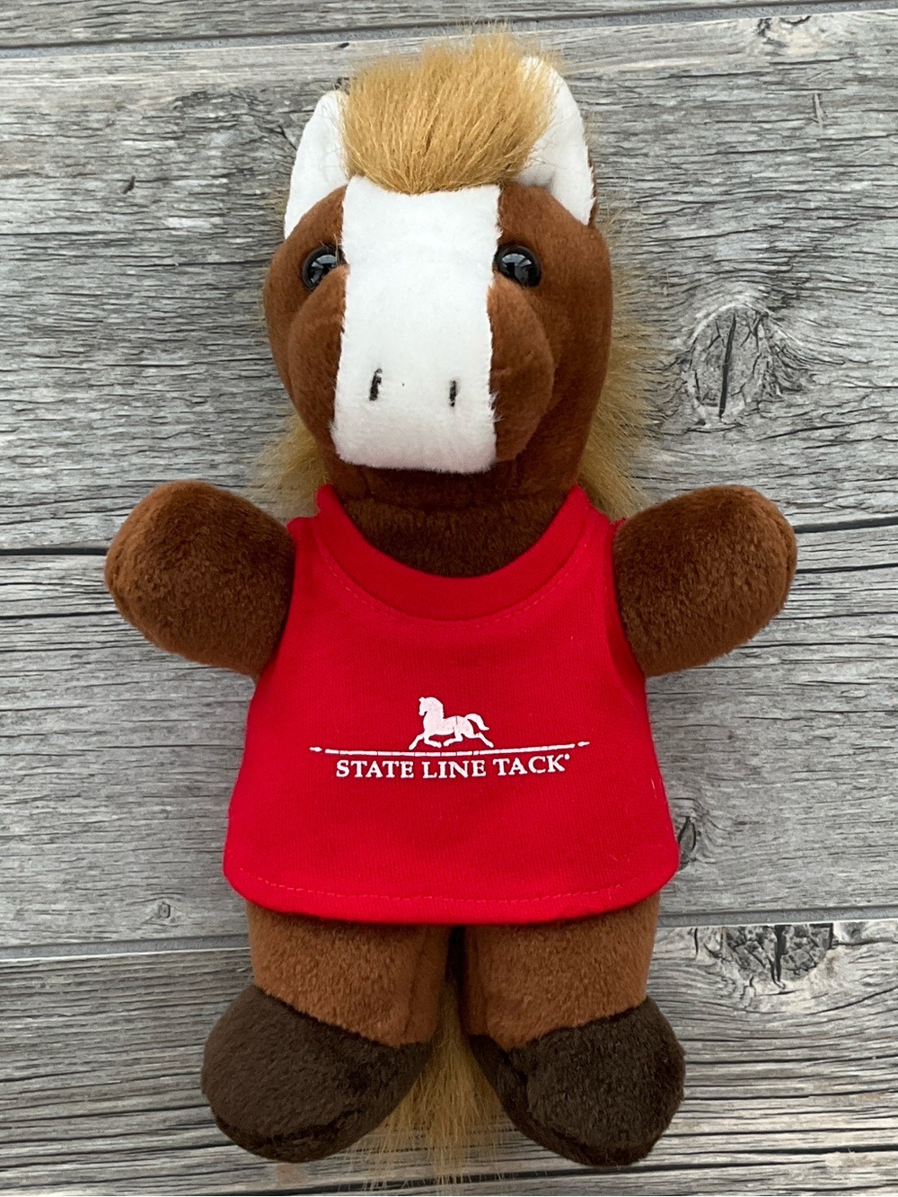 State Line Tack Promotional Brown Plush Stuffed Horse Wearing Red T-Shirt